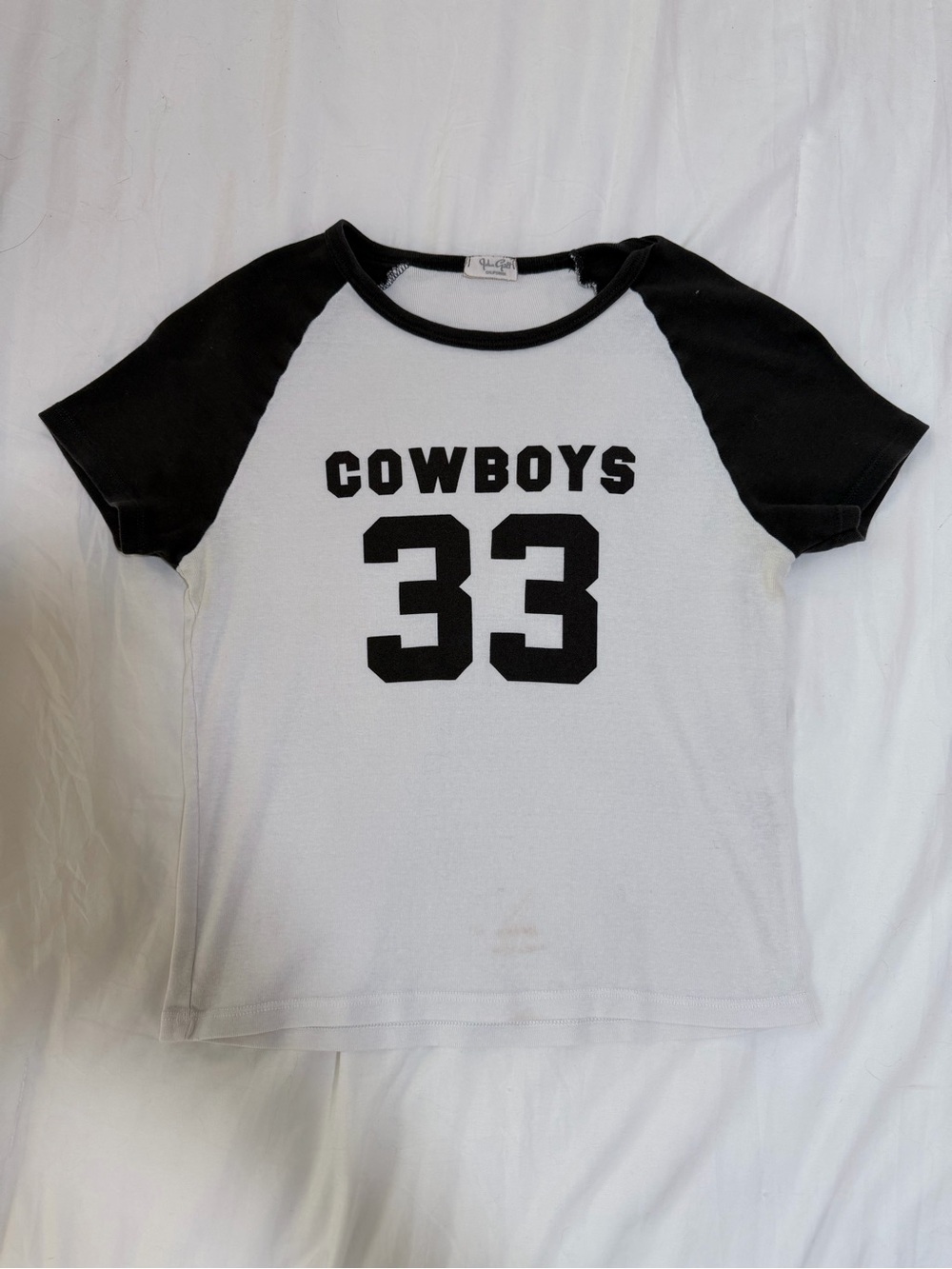 Brandy Melville White & Black 'Cowboys 33' Raglan Tee